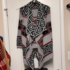 Gray/black/red southwestern print cardigan